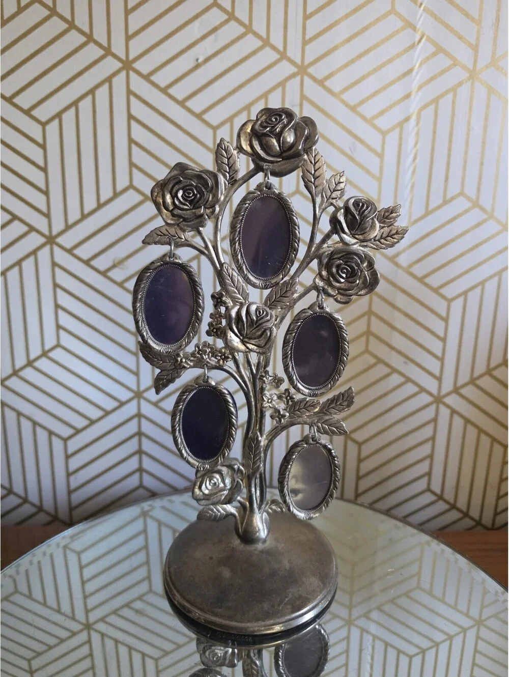 Vintage Godinger Silver Co Photo Tree w Roses Double 5 Sided Frames